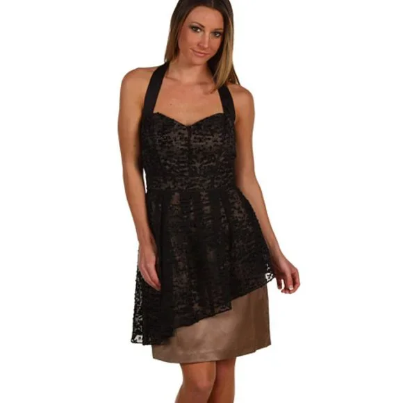 plunging lace back ruffled dress Plunging Lace-Back Ruffled Dress